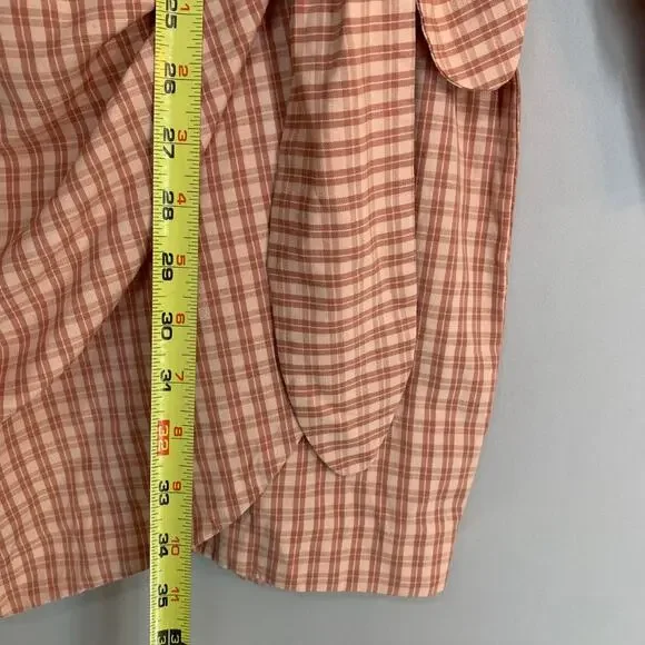 Sezane Jamy Linen Check Shirt Dress Faux Wrap Women 42 Pink Plaid Long Sleeve - Picture 13 of 16
